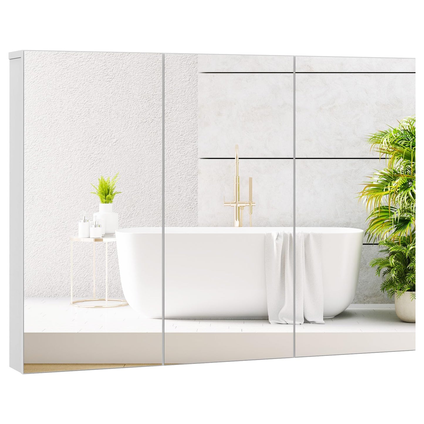 Tangkula 36" Wide Wall Mount Mirrored Bathroom Medicine Cabinet Storage 3 Mirror Door