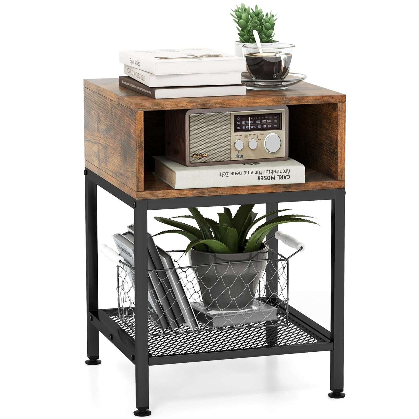 Tangkula 16” Wood Top Sofa Side Table with Metal Frame