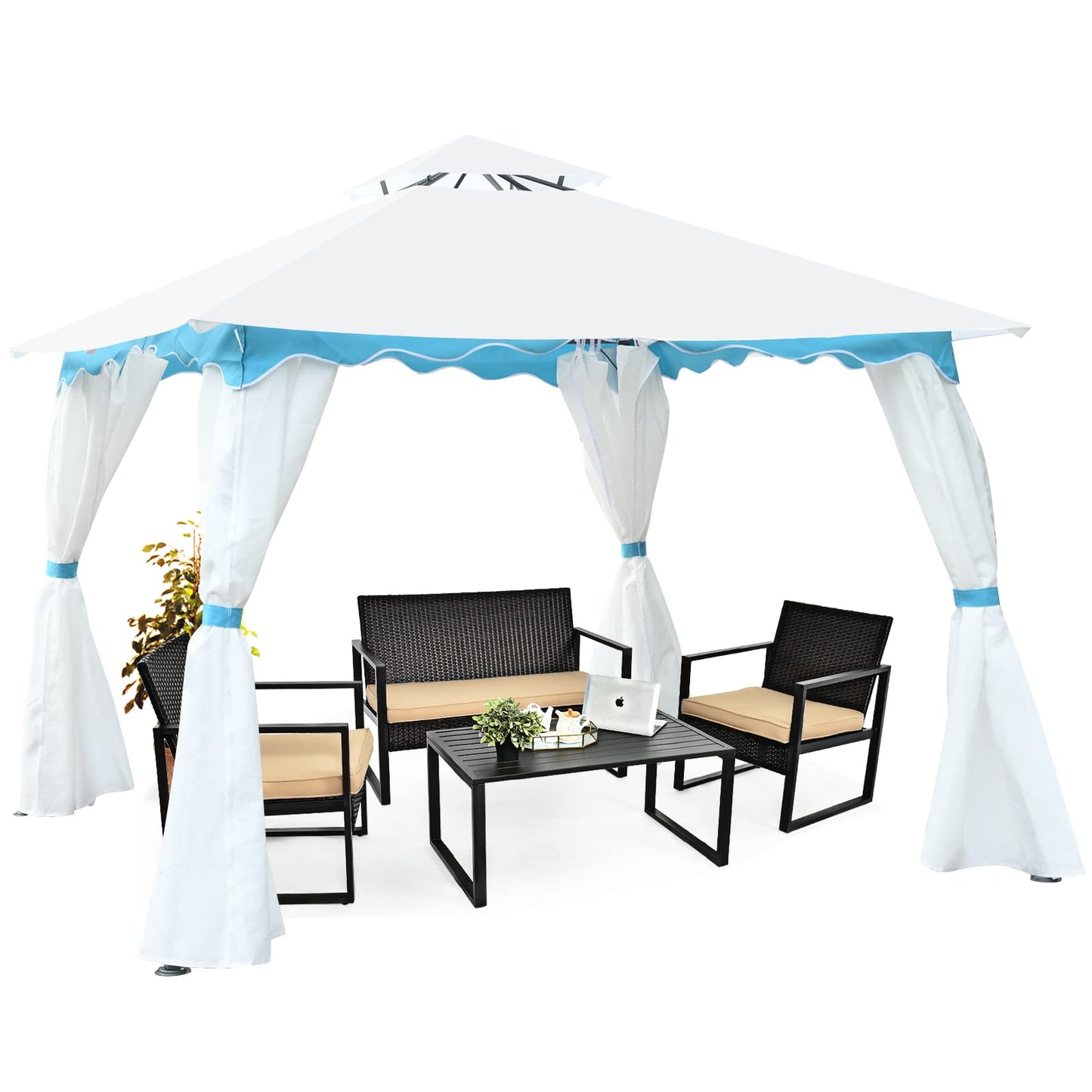 Tangkula 10 x 10 ft Patio Steel Gazebo with Side Walls