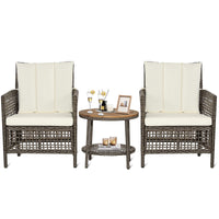 Tangkula 3 Piece Patio Conversation Set, Outdoor Rattan Chair Set W/ 2-Tier Coffee Table (Off White)