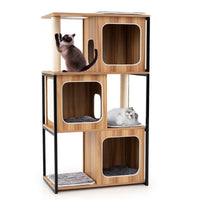 Tangkula Modern Cat Tree, 52 Inch Wooden Cat Condos with Metal Frame, Sisal Scratching Posts & Board