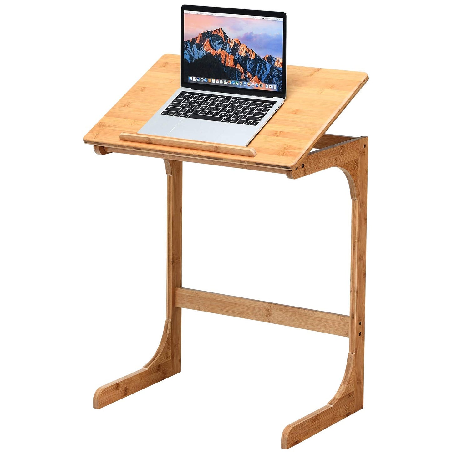 Bamboo TV Tray Sofa Side Table, 7 Angles Adjustable Couch Table