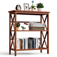Tangkula 3-Tier Bookshelf, Vintage Wooden Bookcase with X-Style Frame