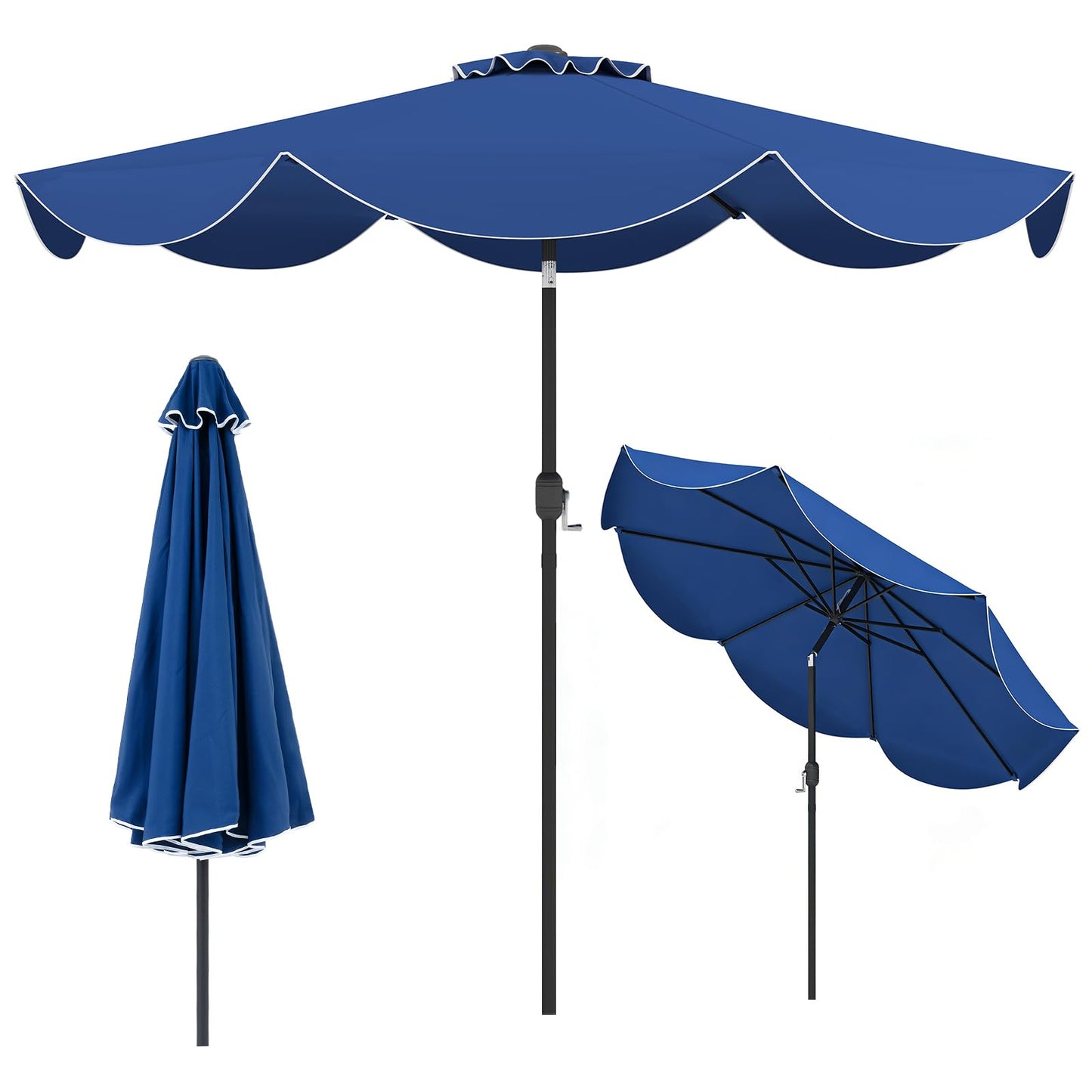 Parasol de terrasse Tangkula 2,7 m, parasol d'extérieur avec manivelle, inclinaison par bouton-poussoir, parasol de plage à 2 niveaux avec toile de protection solaire