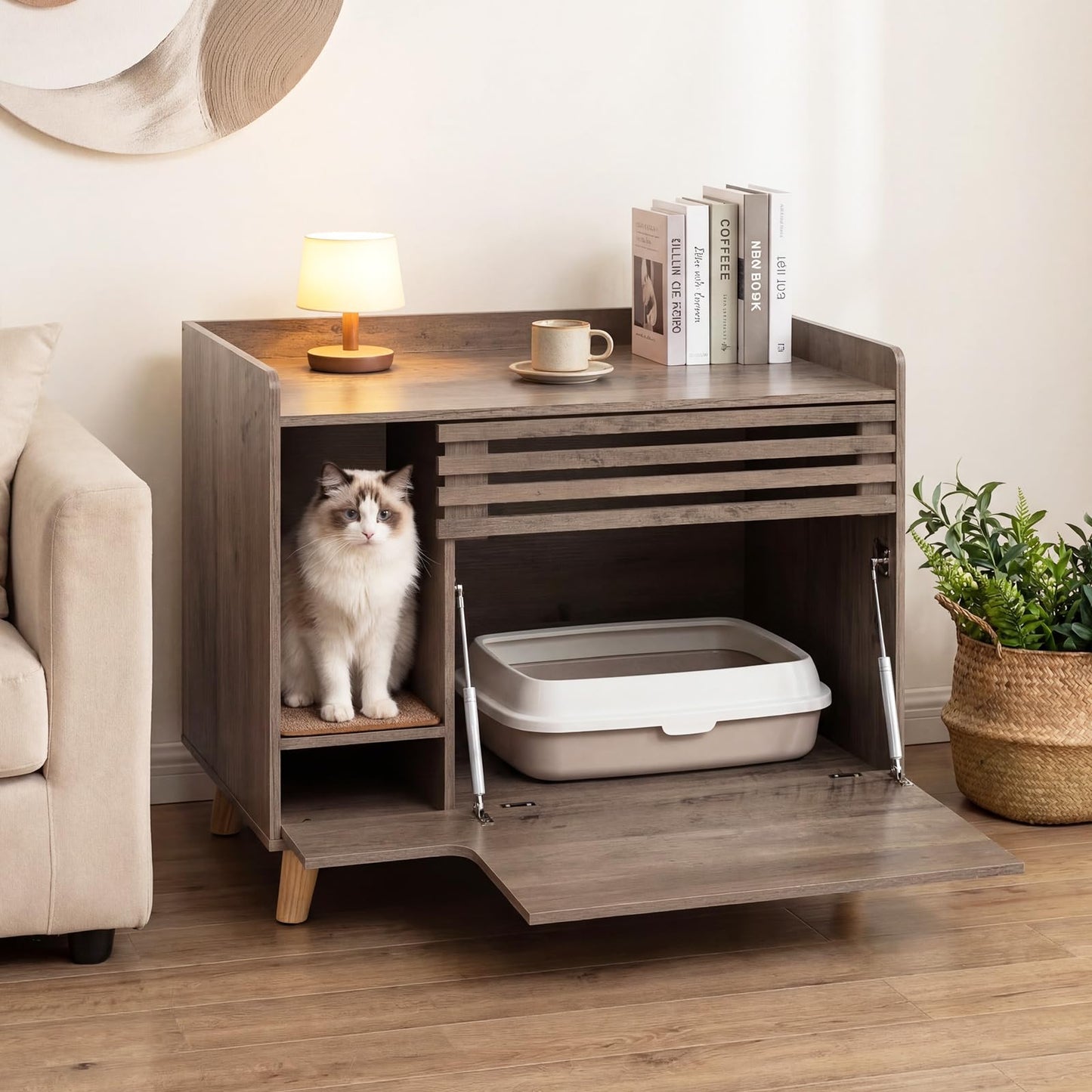 Tangkula Farmhouse Litter Box Enclosure
