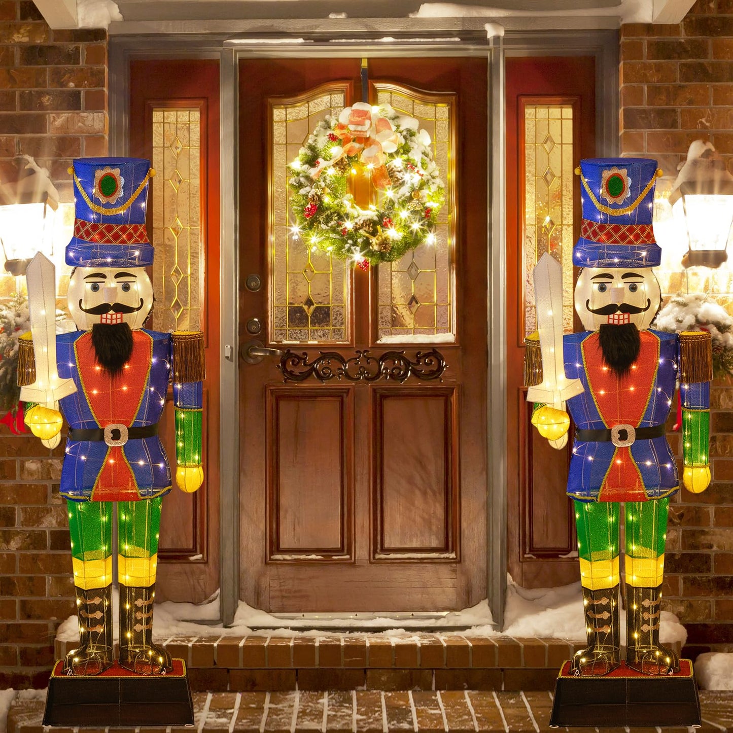 Tangkula 6 FT Christmas Lighted 2 Nutcrackers with Sword