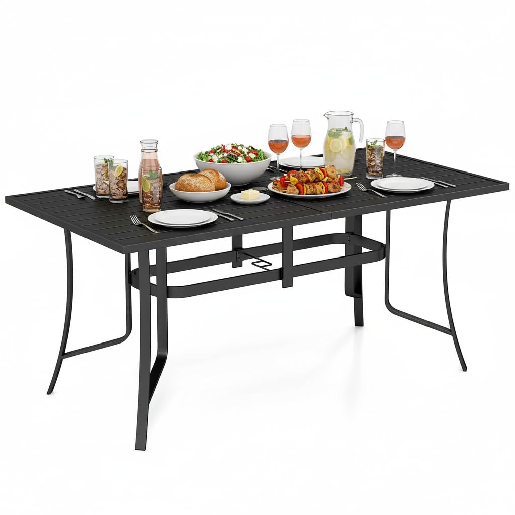 Tangkula Metal Patio Dining Table with Umbrella Hole for Balcony and Backyard