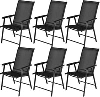 Tangkula Set of 2 Patio Folding Chairs, Fabric Dining Chairs with High Back & Armrests