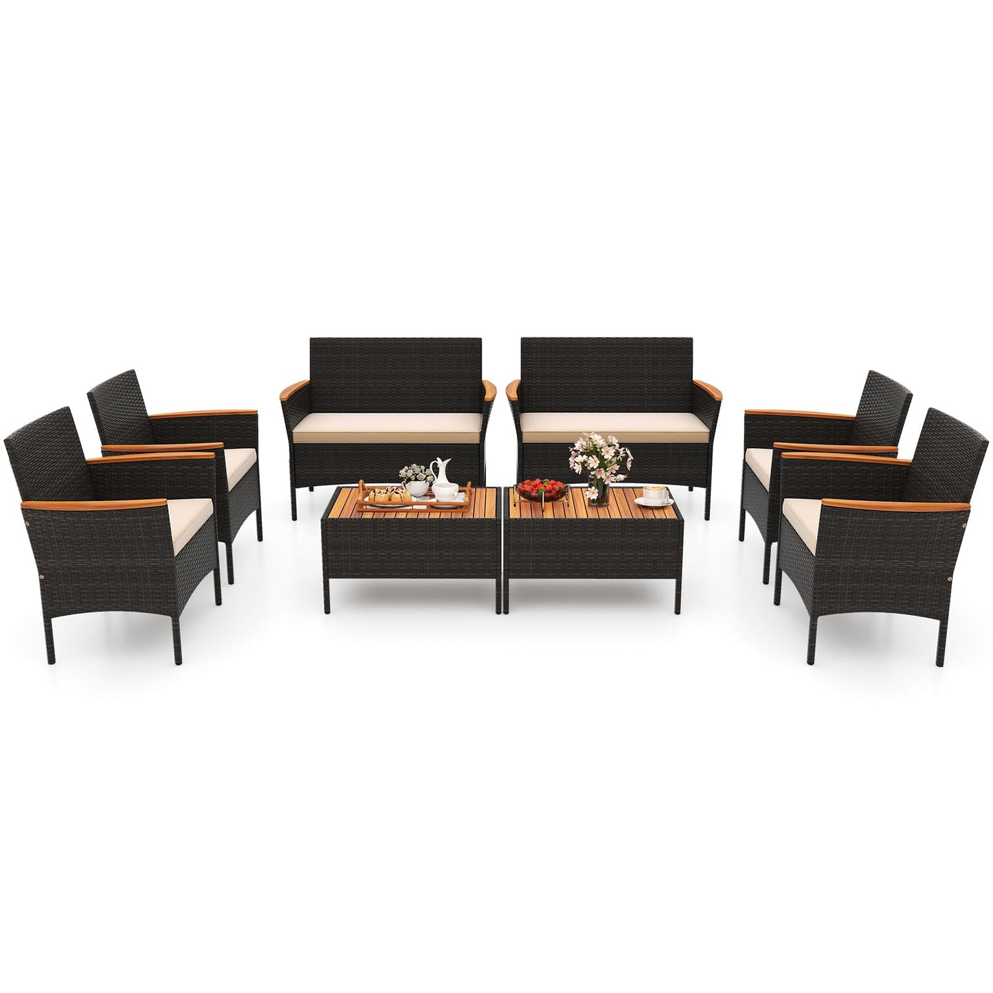 Tangkula Patio Wicker Sofa Set w/Coffee Table