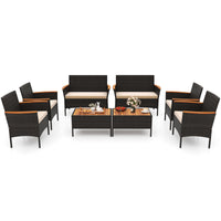 Tangkula Patio Wicker Sofa Set w/Coffee Table