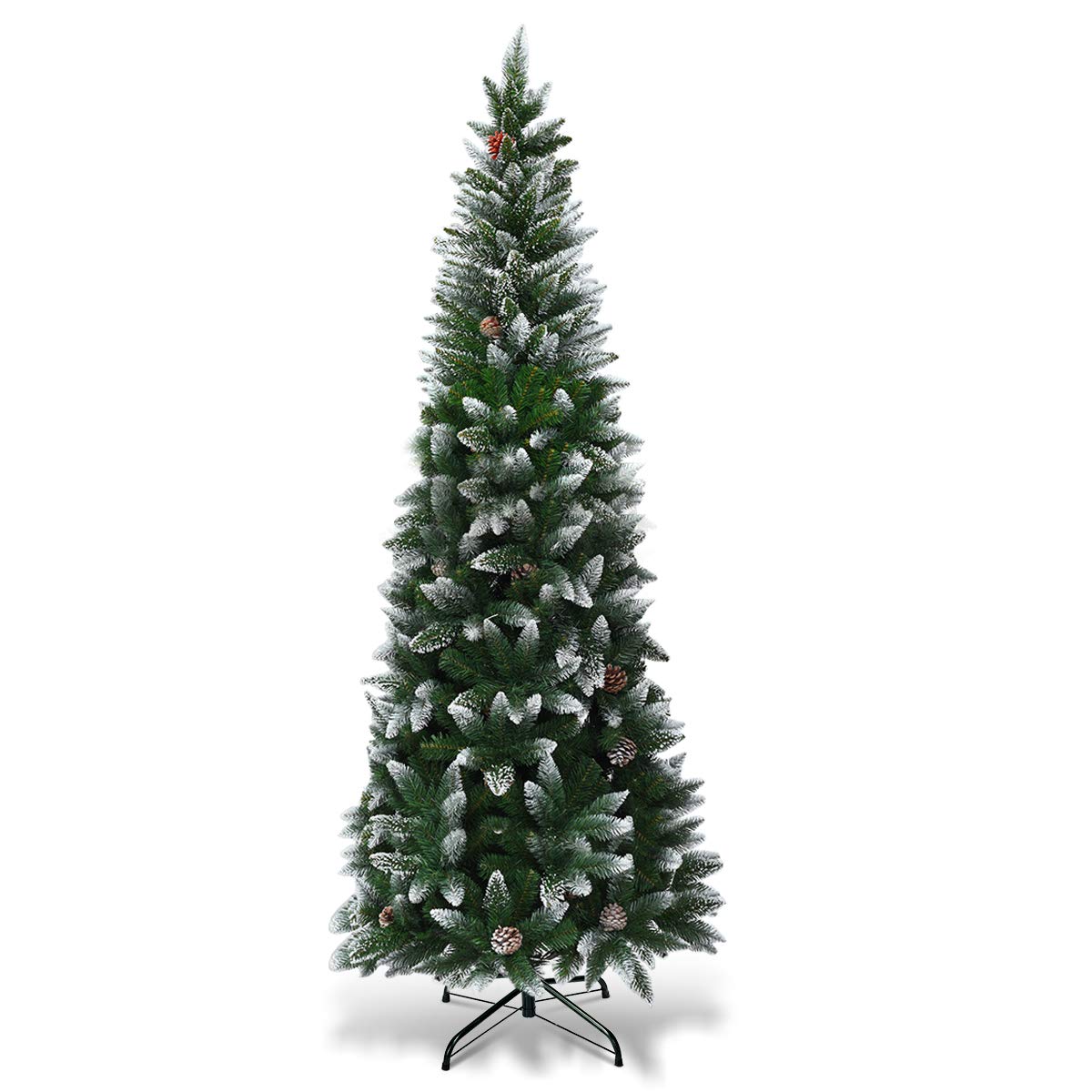 TANGKULA Artificial Pencil Christmas Tree with Pine Cones and Metal Stand