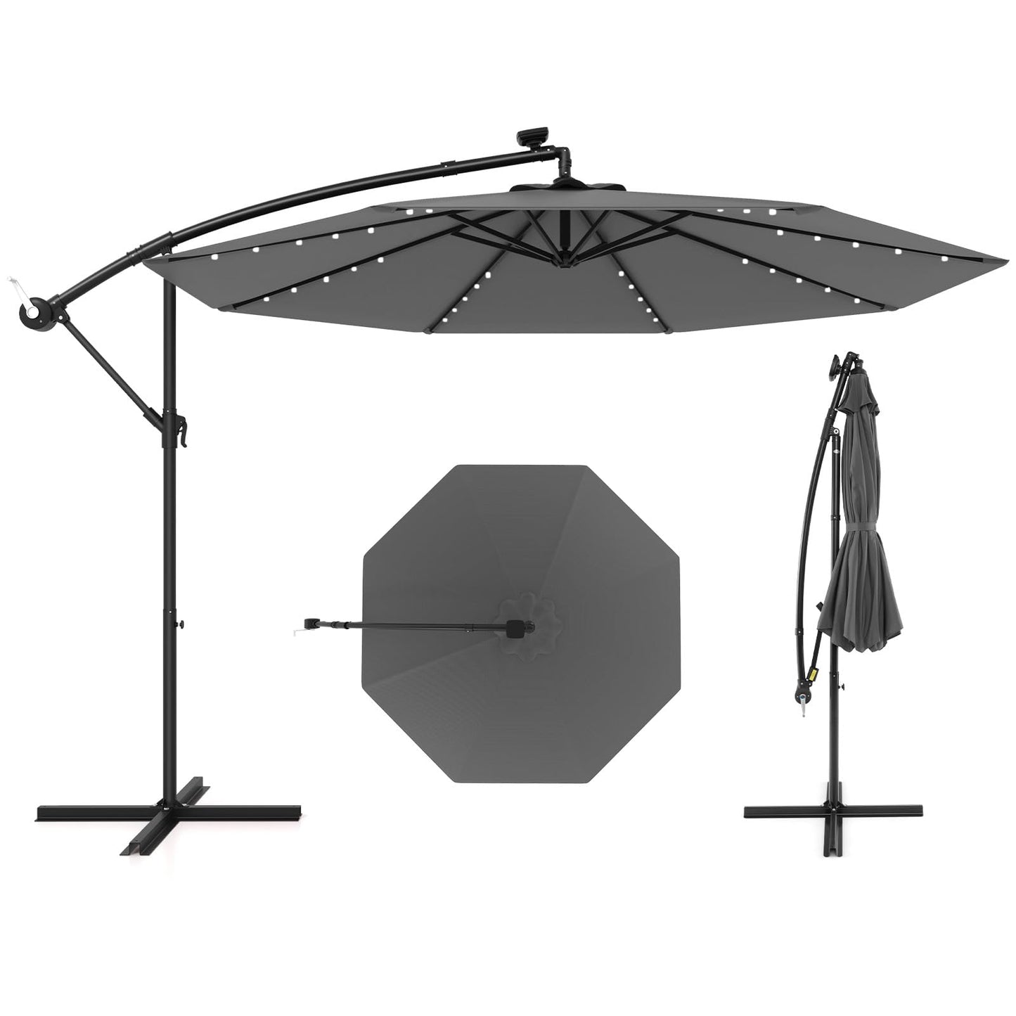 10FT Outdoor Patio Umbrella Solar LED Lighted Sun Shade Market Umbrella