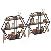 Tangkula 3-Tier Geometric Bookcase with 4 S-Shaped Hooks & Heavy Duty Metal Frame