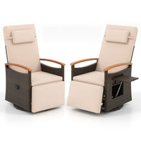 Tangkula Patio Rattan 360 Degree Swivel Recliner Chair, Wicker Lounge Chair w/Adjustable Backrest & Footrest