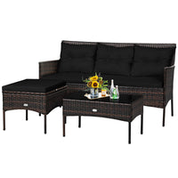 3 Pieces Patio Conversation Set, Outdoor PE Rattan Wicker Furniture Set