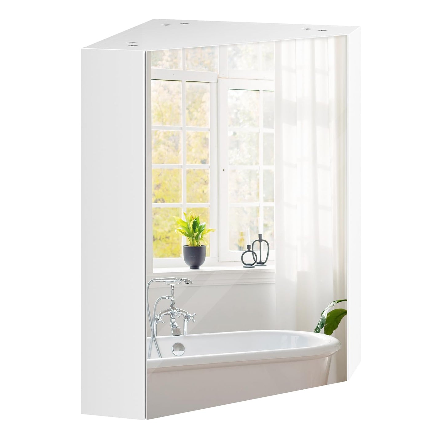 Tangkula Corner Medicine Cabinet with Mirror, 23.5" Wall Mounted Storage Cabinet Organizer with Left/Right Open Mirror Door & Adjustable Shelf