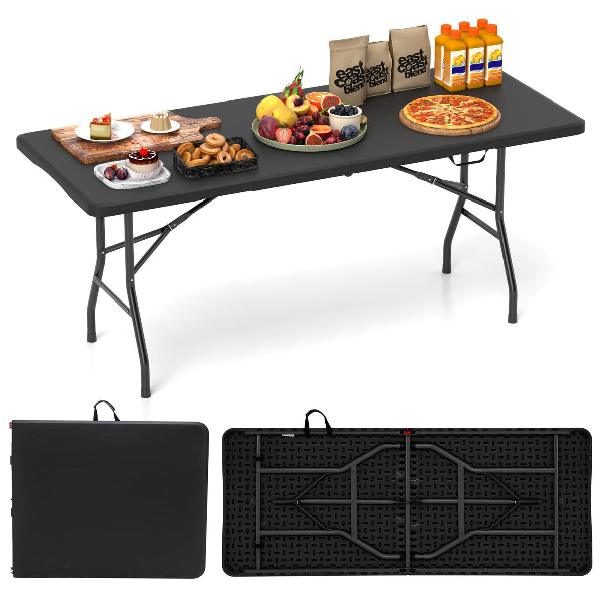 Tangkula 6 FT Folding Table Indoor Outdoor Foldable Plastic Table with HDPE Tabletop
