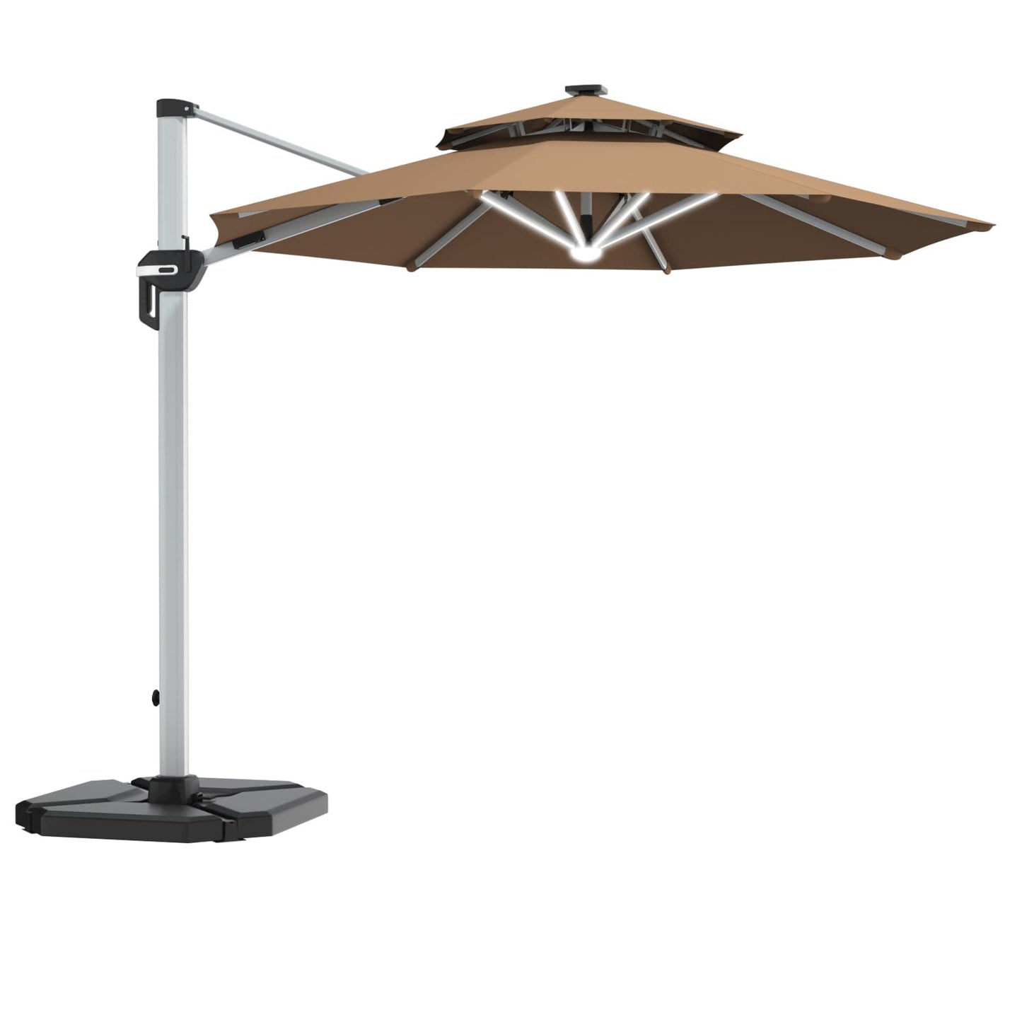 Tangkula 10 FT LED Cantilever Offset Hanging Patio Umbrella with Weight Base