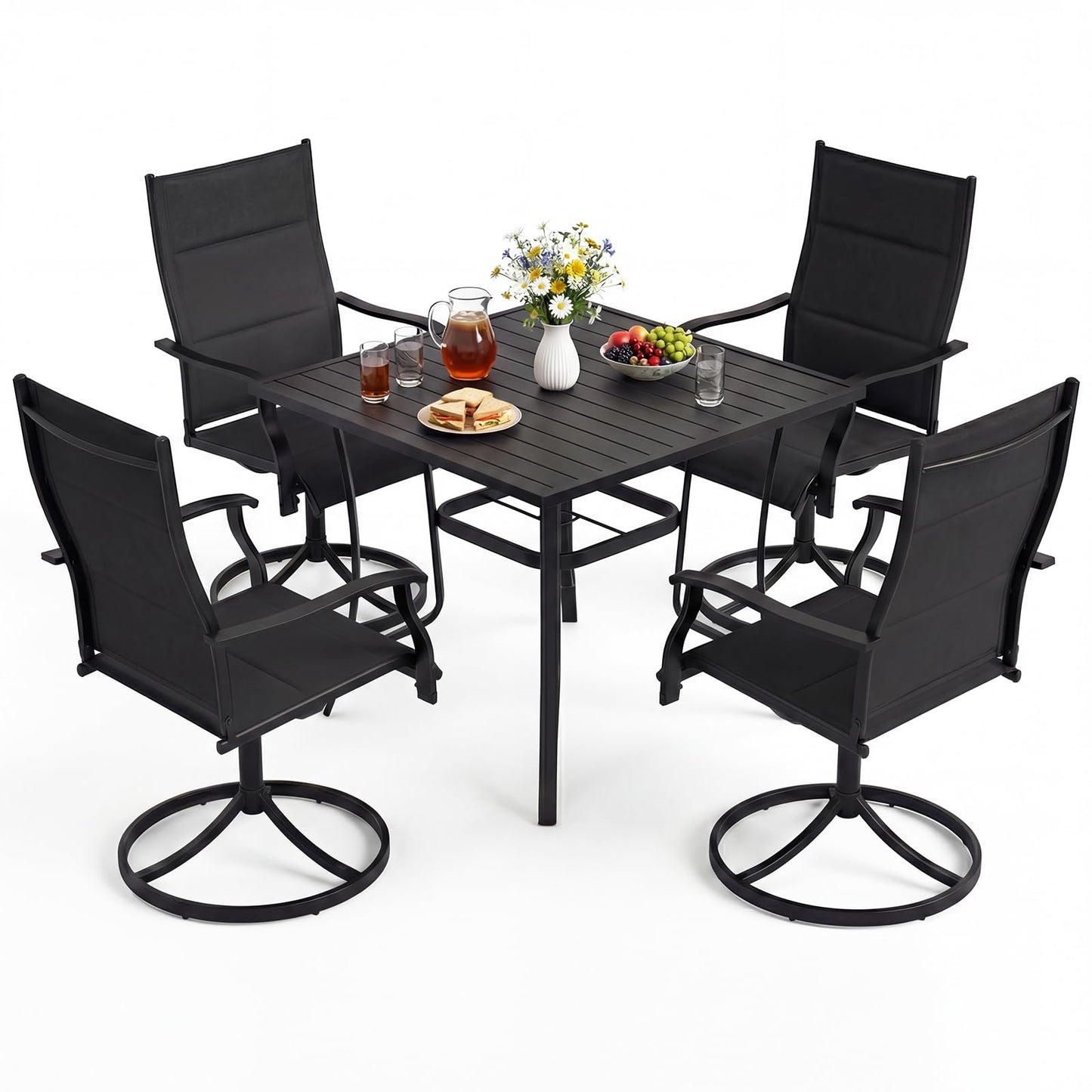 Tangkula 4 Swivel Chairs and 37" Square Patio Table with Umbrella Hole