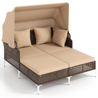 Tangkula Outdoor Rattan Double Daybed with Metal Support for Backyard