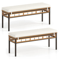 Tangkula Outdoor Wicker Bench with Removable Padded Cushion
