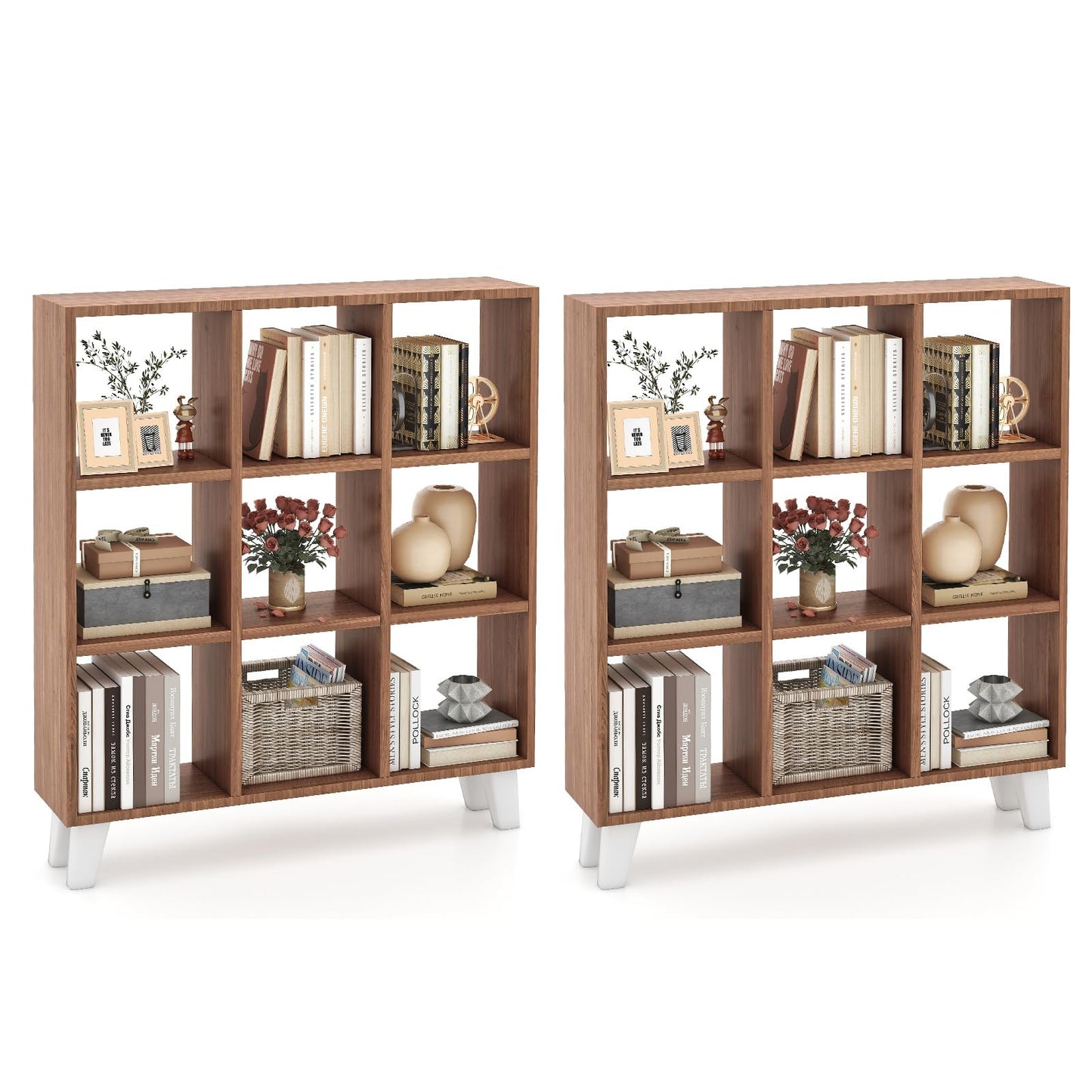 Tangkula 9-Cube Bookcase, Freestanding 3-Tier Bookshelf with 6 Removable Shelves
