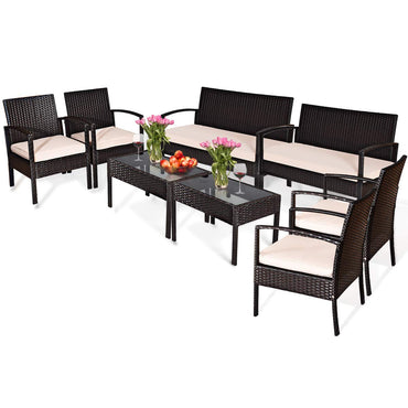 Tangkula 4 or 8 Piece Rattan Patio Furniture Set for Porch