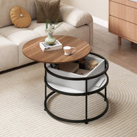 Tangkula 31.5” Round Center Table with Hidden Compartment & Side Shelves