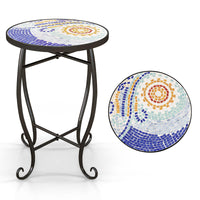 Tangkula Outdoor Side Table w/Ceramic Tile Top & Metal Frame