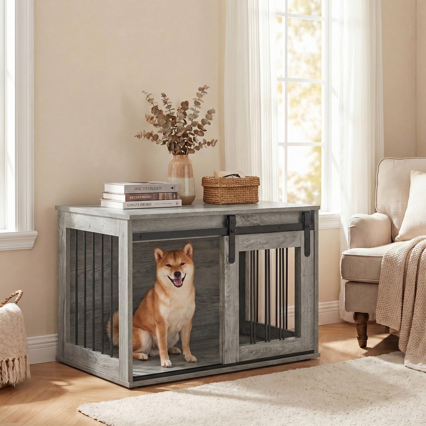 Tangkula Farmhouse Wooden Dog Crate Furniture