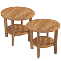 Tangkula Table d'appoint ronde d'extérieur, bois de teck, table d'appoint de patio de 49,5 cm avec étagère de rangement à lattes