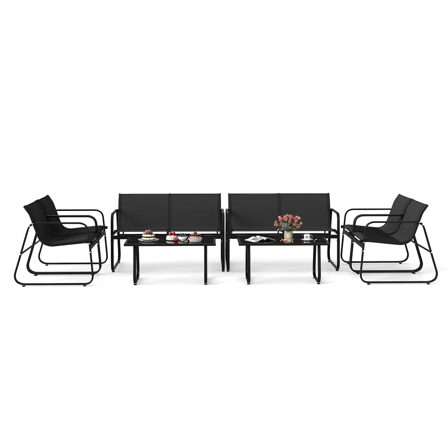 Tangkula 4/8 Piece Patio Furniture Set with Mesh Seat Fabric & Tempered Glass Tabletop