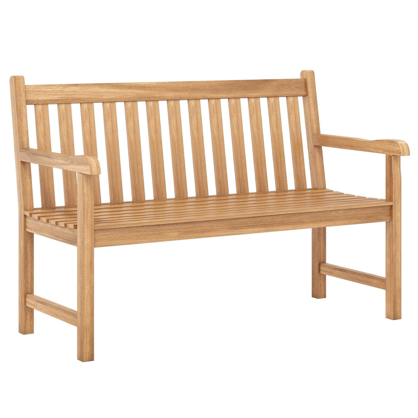 Tangkula Teak Wood Outdoor Bench with Armrests and Backrest