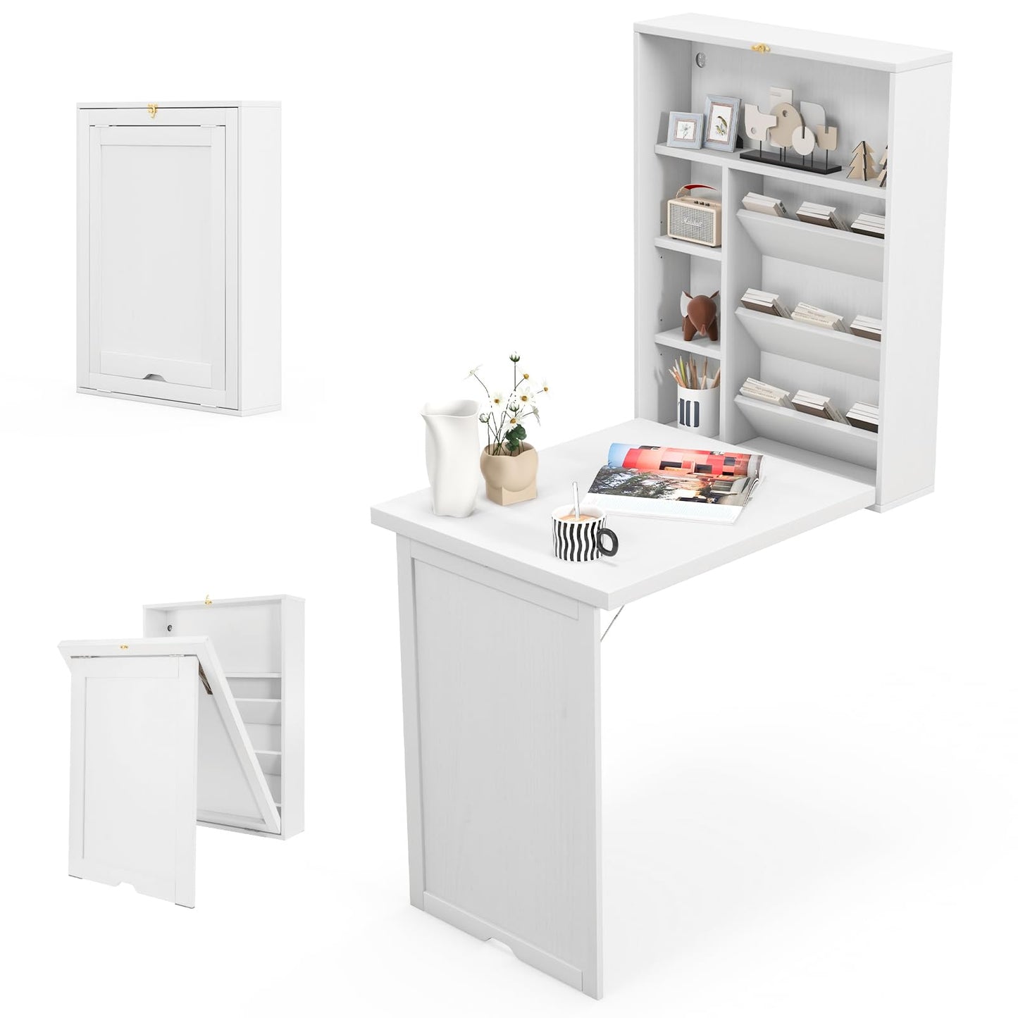 Tangkula Wall Mounted Fold Out Convertible Desk for Home Office