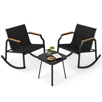 Tangkula 3 Piece Patio Rocking Bistro Set with Tempered Glass Coffee Table