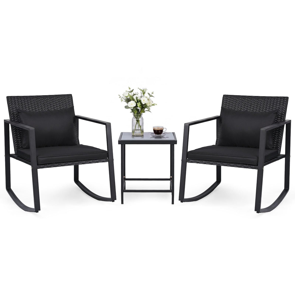 Tangkula 3-Piece Outdoor Rocking Chair Set for Garden Balcony Backyard