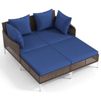 Tangkula Wicker Chaise Lounge for 2 with Seat & Back Cushions