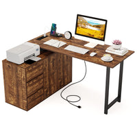 Tangkula Reversible L-Shaped Desk with File Cabinet & 3 Drawers
