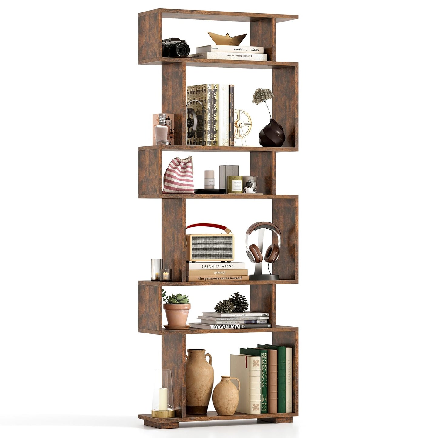 Tangkula 6 Tier S Shaped Bookshelf for Study