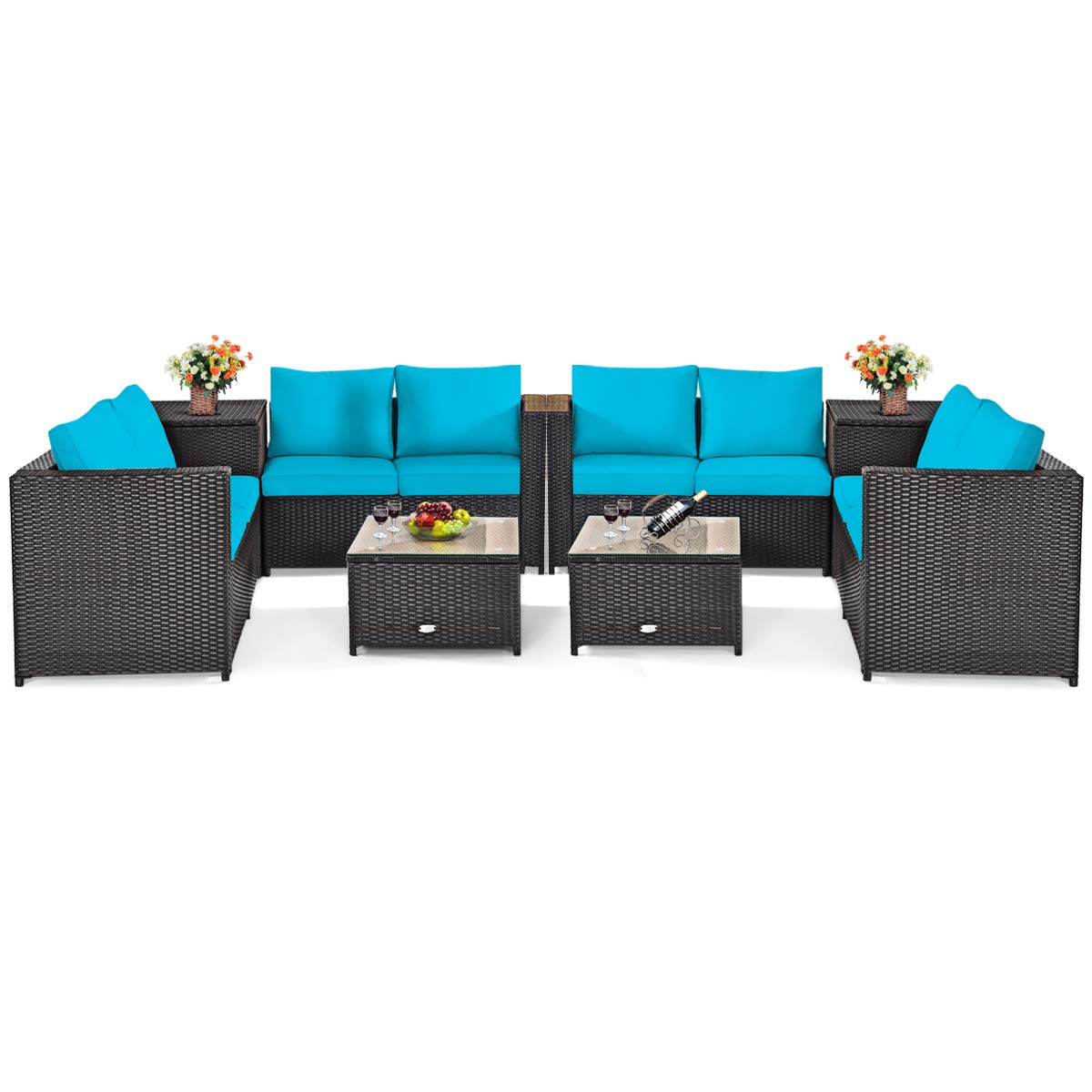 Tangkula 4 Piece Wicker Patio Set with Storage