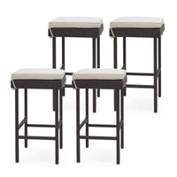 Tangkula Patio Rattan Barstools Set, Outdoor Wicker Bar Height Chairs with Footrest & Soft Cushions
