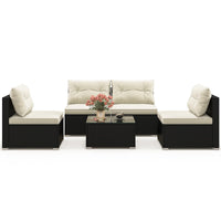 Tangkula 5 Piece Rattan Sofa Set, Outdoor Wicker Furniture Set w/Seat & Back Cushions