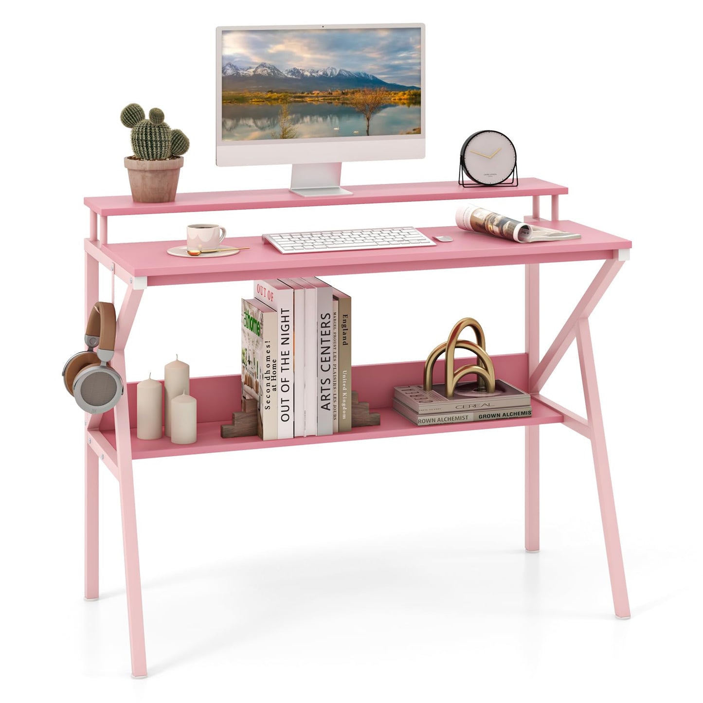 Tangkula 2 Tier Computer Desk w/Monitor Stand