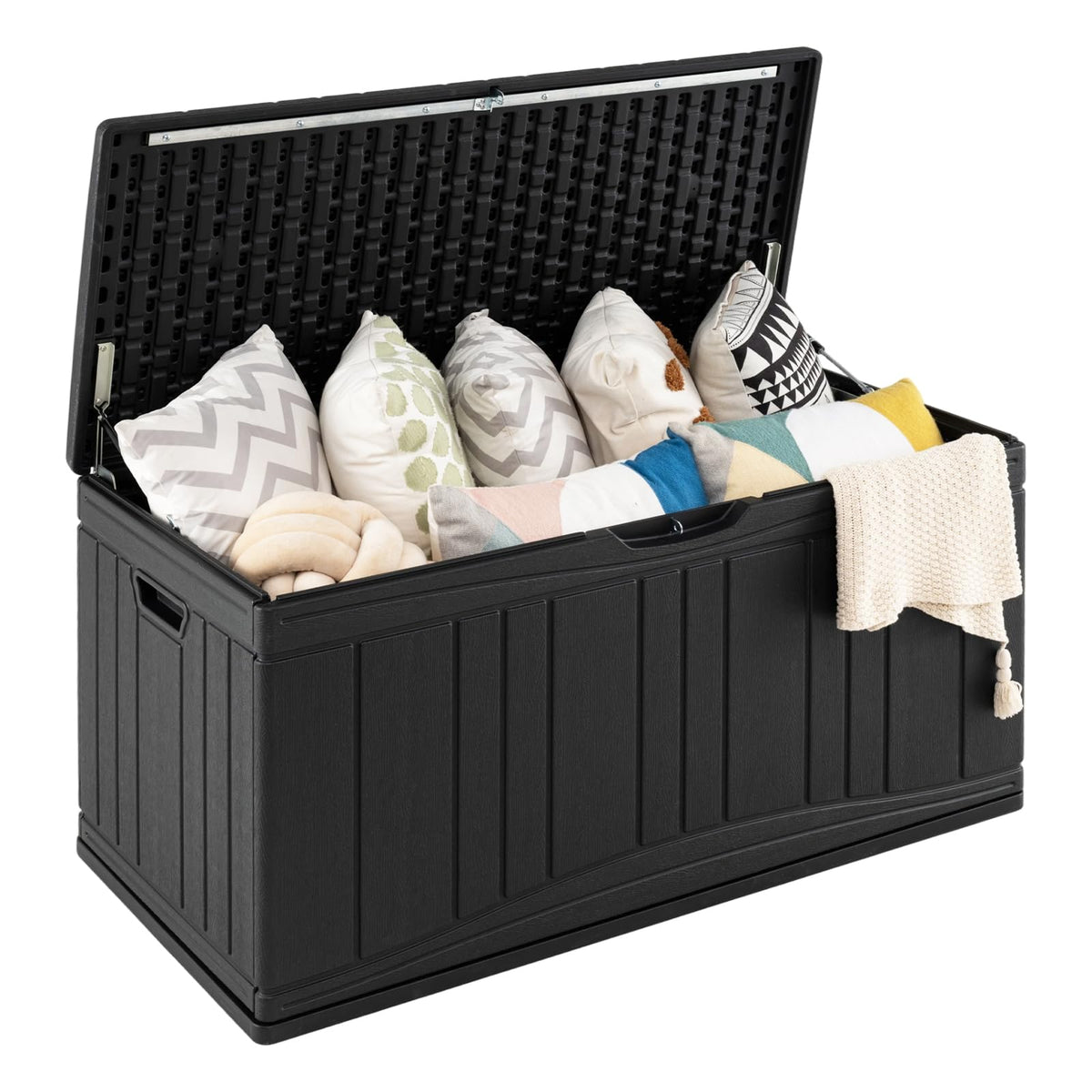 Boîte de Rangement Extérieure Tangkula 300 Litres avec Vérins à Gaz et Couvercle Verrouillable