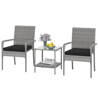 Tangkula 3 Pieces Patio Furniture Set with 2 Tier Tempered Glass Tabletop Table
