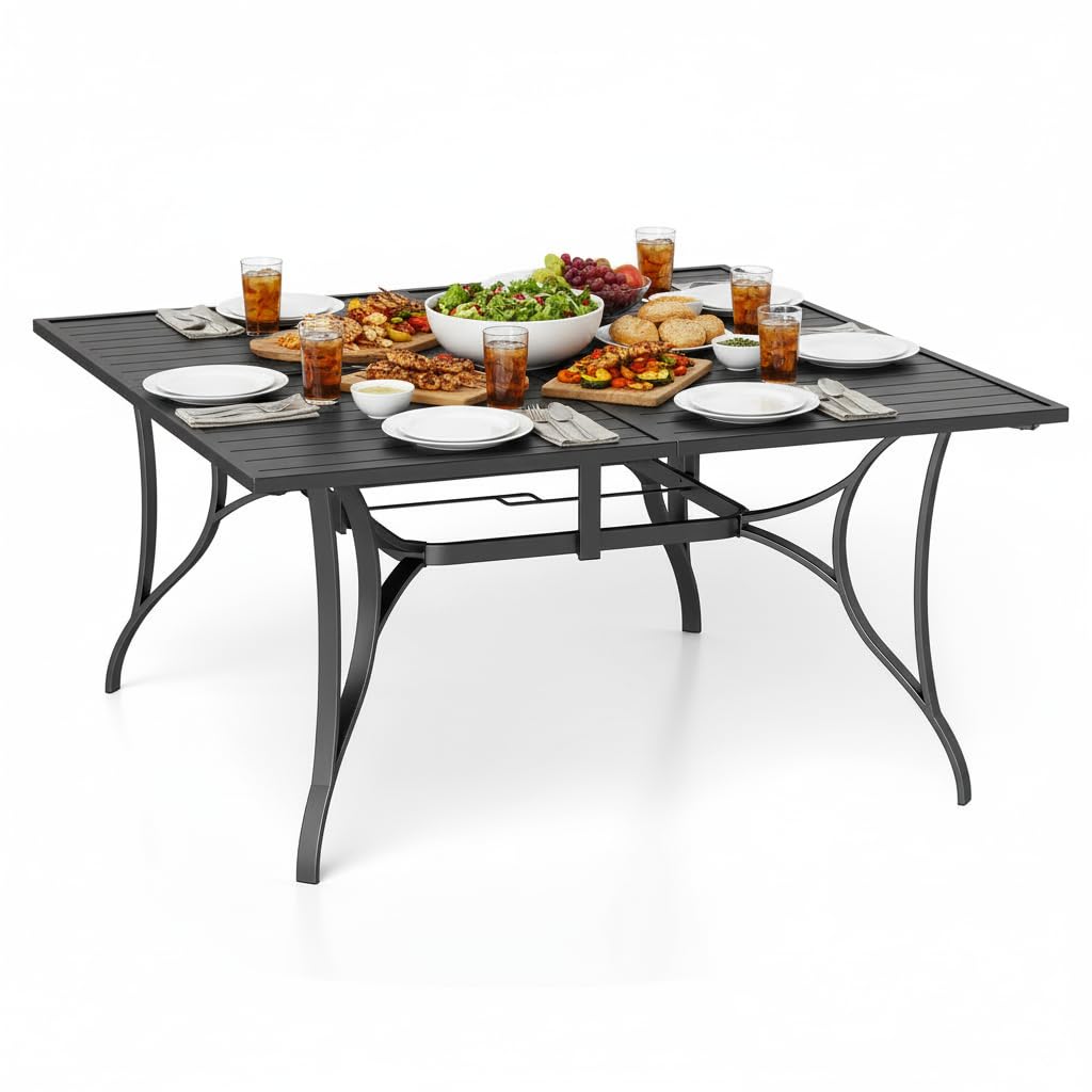 Tangkula Metal Patio Dining Table with Umbrella Hole for Balcony and Backyard
