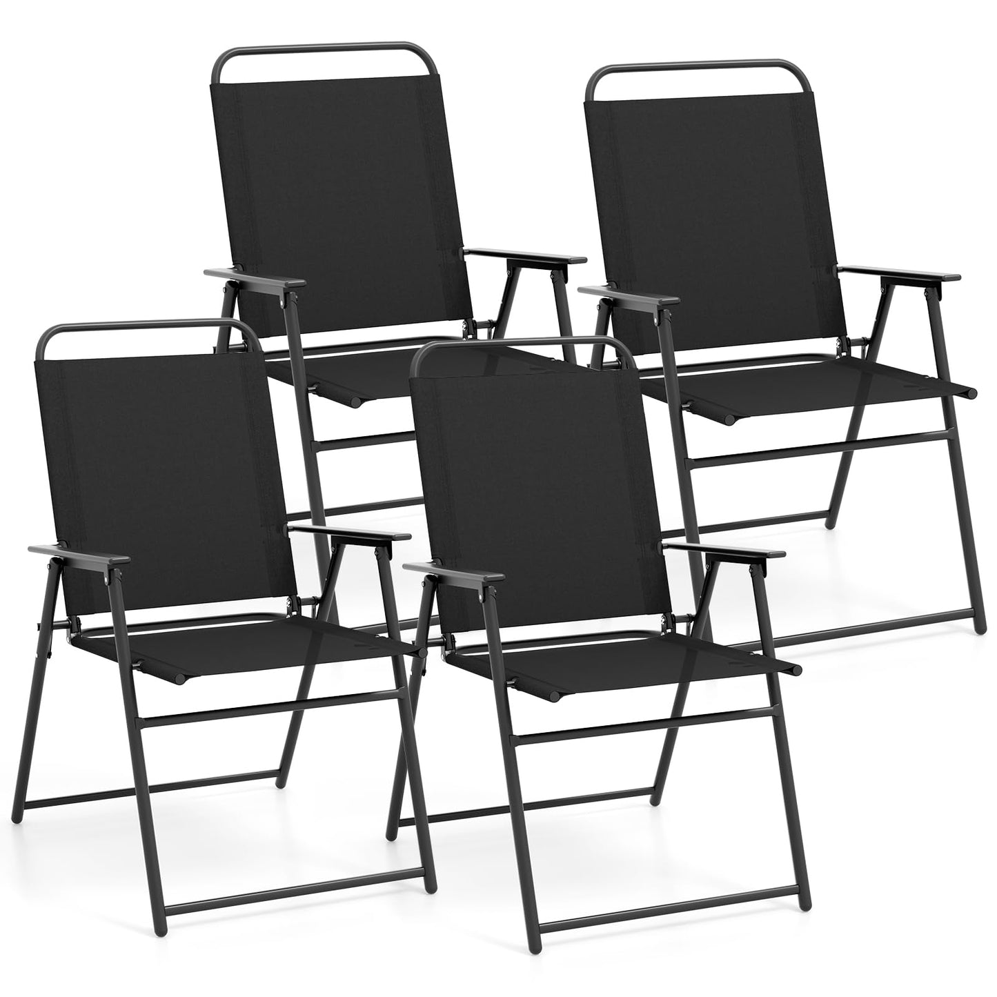 Tangkula Patio Folding Dining Chairs Set of 2, Space-Saving Outdoor Sling Chairs with Armrest & Backrest