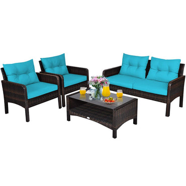 Tangkula 4 Piece Patio Furniture Set with Glass Top Coffee Table