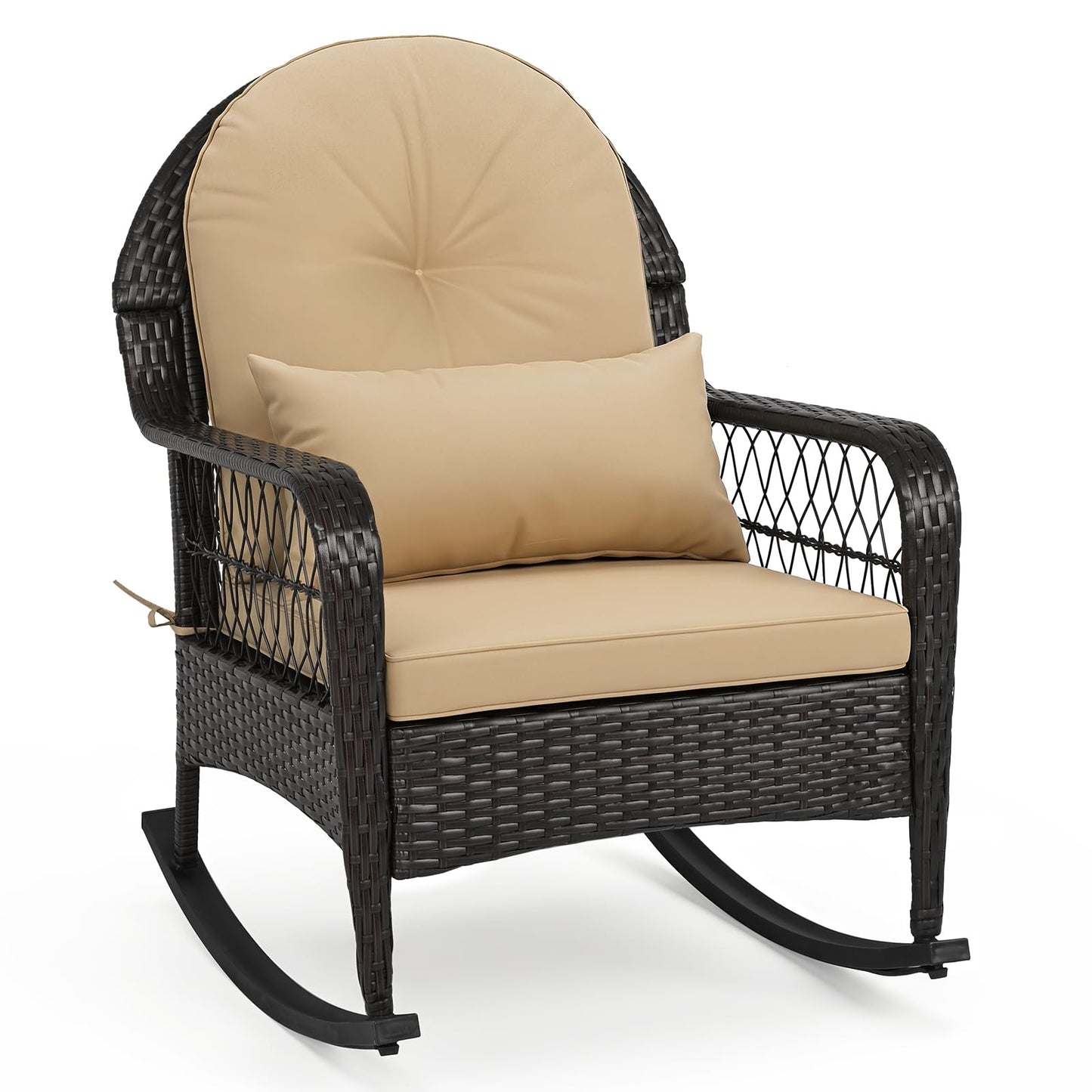 Tangkula Outdoor Wicker Rocking Chair w/Soft Cushions