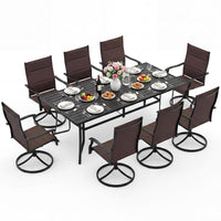 Tangkula 76” Rectangular Patio Table with Umbrella Hole and 8 Swivel Chairs with Heavy-Duty Metal Frame